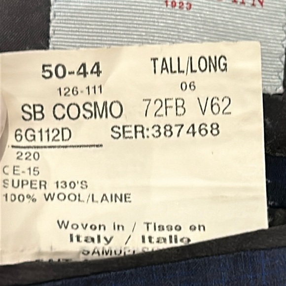 Samuelsohn for Harry Rosen Men’s 2-Button Super 130’s Wool Navy Check Blazer 44T - Picture 15 of 17